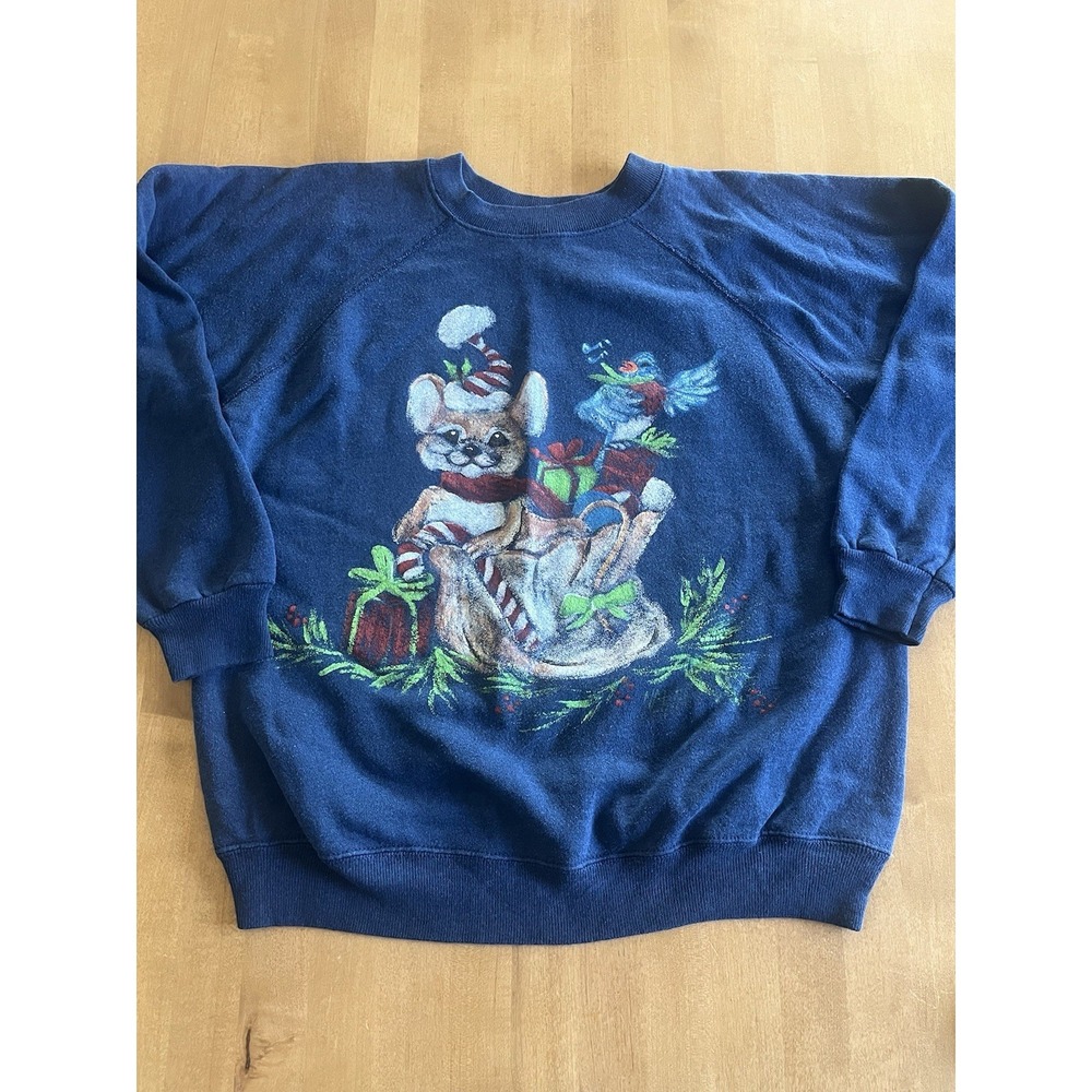Vtg Hanes Activewear Handprints Holiday Xmas Sweatshirt Pullover Ugly Crew Sz L